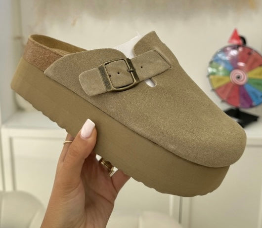 Mule en cuir khaki