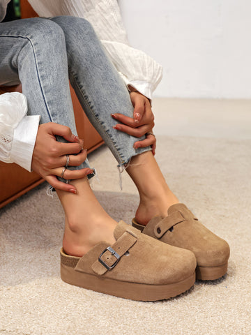 Mule plate-forme en cuir camel