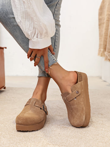 Mule plate-forme en cuir camel